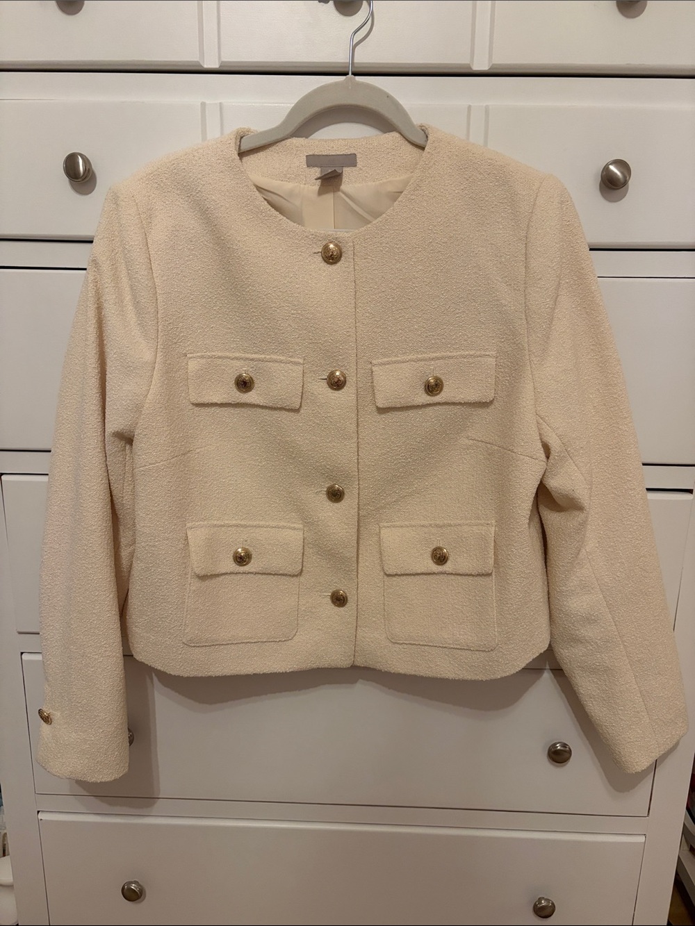 H&M Classic Cream Bouclé Button-Front Women's Jacket